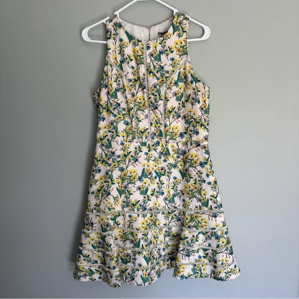 Chelsea28 Women Floral Graphic Print Sleeveless Fit Flare Dress Pink Yellow L
